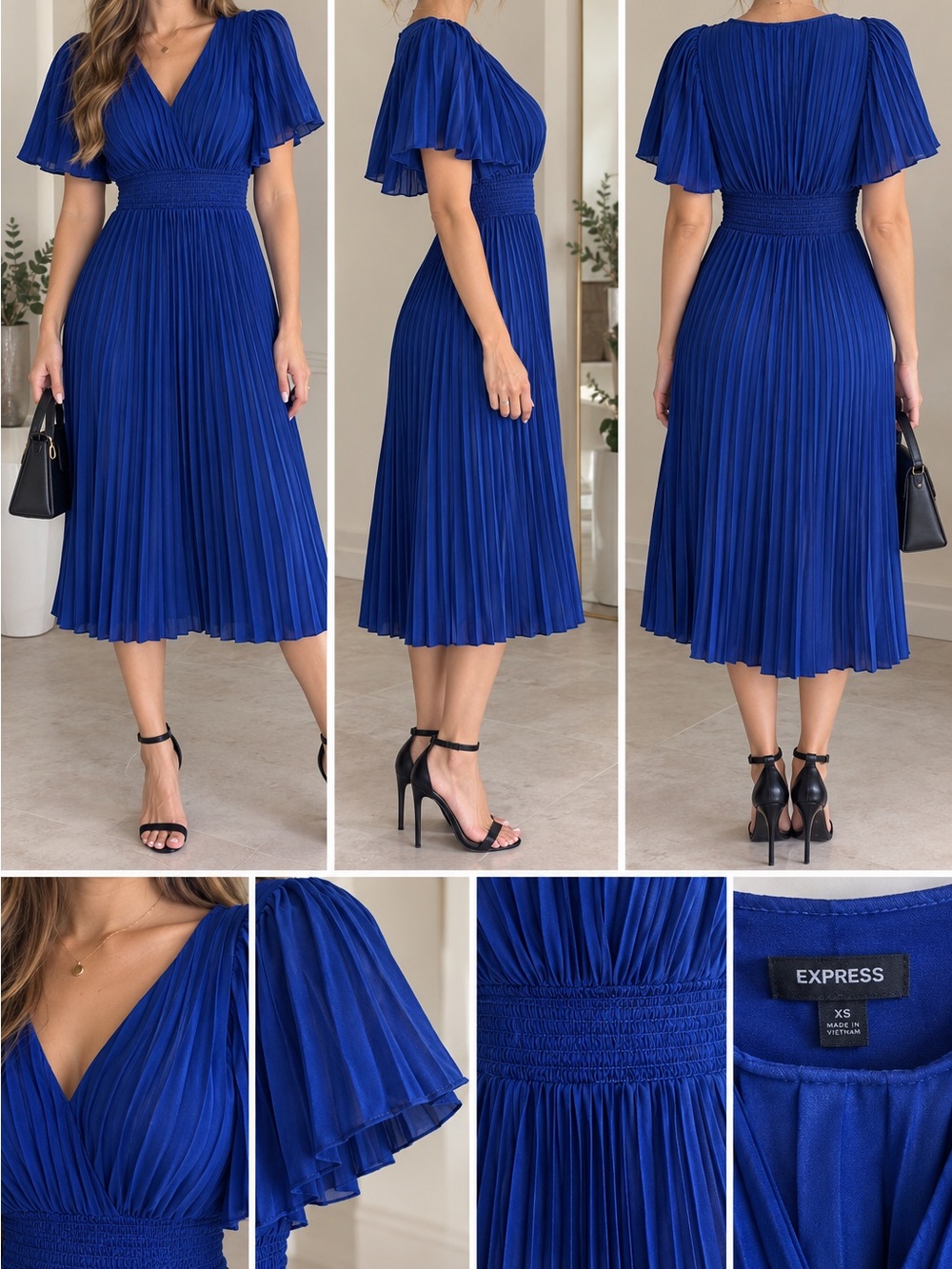 Express Royal Blue Pleated Midi Dress